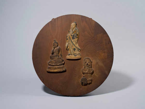 神儒仏図木彫り丸額